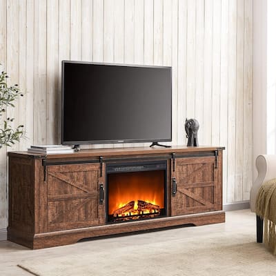 Farmhouse Fireplace TV Stand, Rustic Entertainment Center