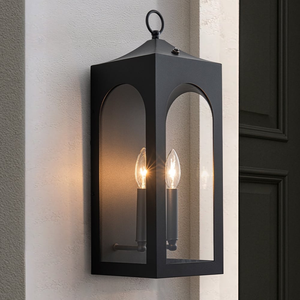 Unique/Statement Dusk to Dawn Outdoor Wall Light with Clear Glass Black Exterior Wall Sconce for Garage（2 Pack)