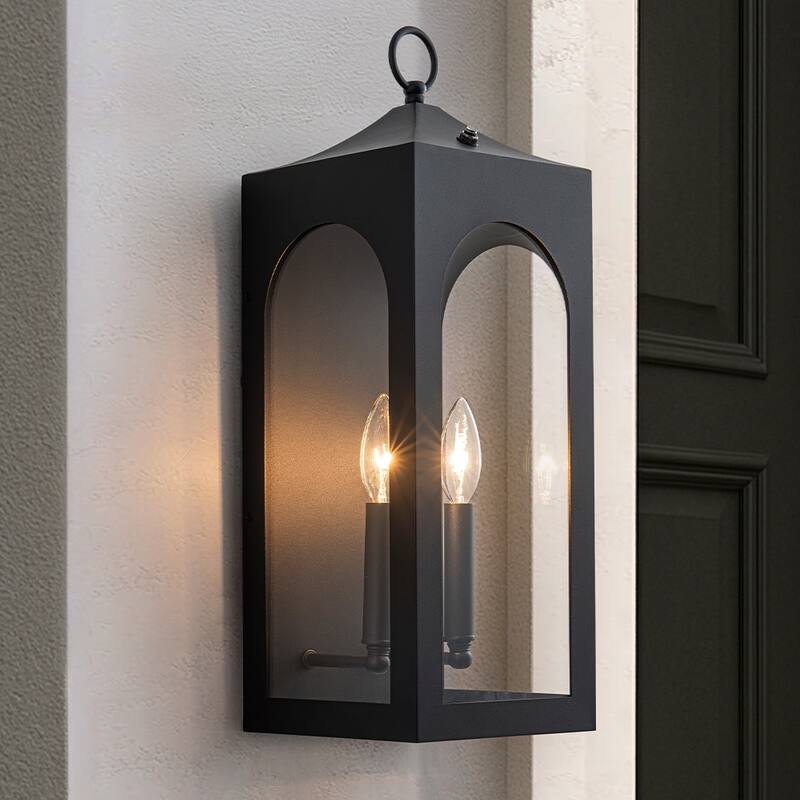 Unique/Statement Dusk to Dawn Outdoor Wall Light with Clear Glass Black Exterior Wall Sconce for Garage(2 Pack)