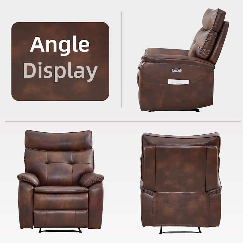 Genuine Leather Recliner Chair,Power Recliner Chair for Adults,Electric Single Reclining Sofa for Living Room