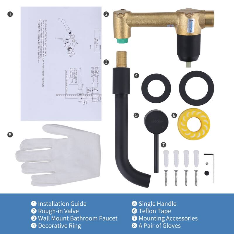 WOWOW Wall Mount Single Handle Bathroom Faucet