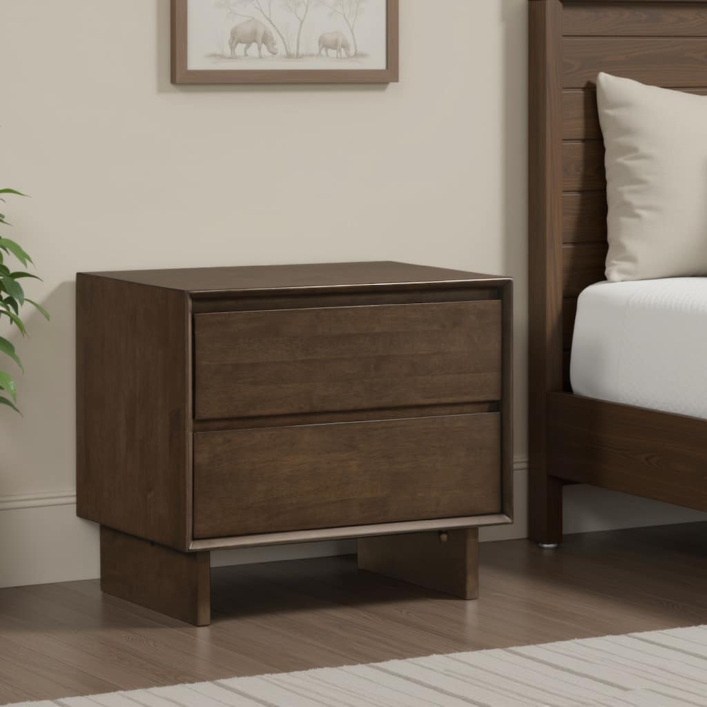 Genu Nightstand, 2 Drawers w Fingertip Handles, Warm Walnut Brown
