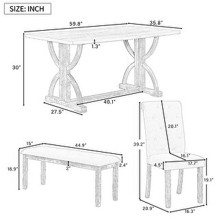 6-Piece Retro Dining Room Set For 6, Rectangular Dining Table With ...