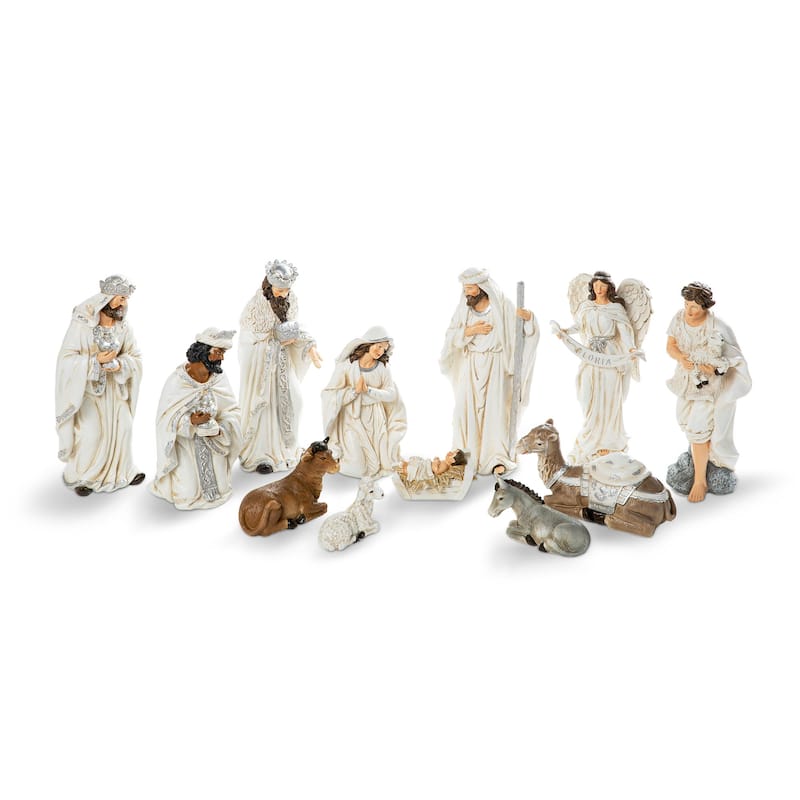 Glitzhome 12 Piece Resin Nativity Figurine Set - Ivory