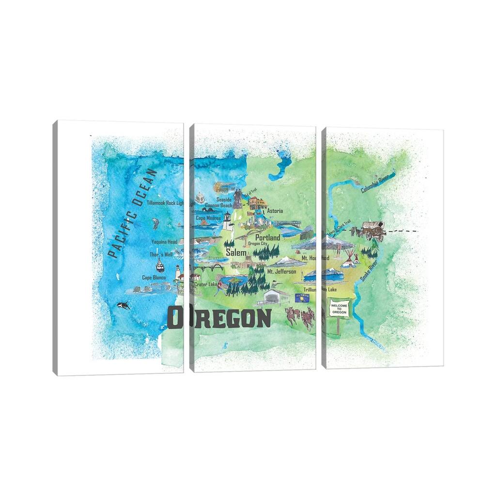 iCanvas "USA, Oregon Illustrated Travel Poster" by Markus & Martina Bleichner 3-Piece Canvas Wall Art Set