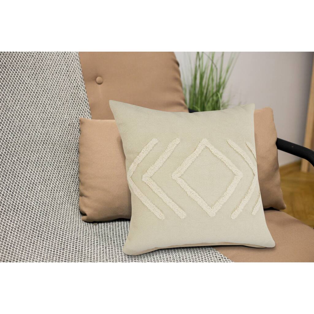 Tufted Diamond Square Throw Pillow - 20" - Cream and Beige