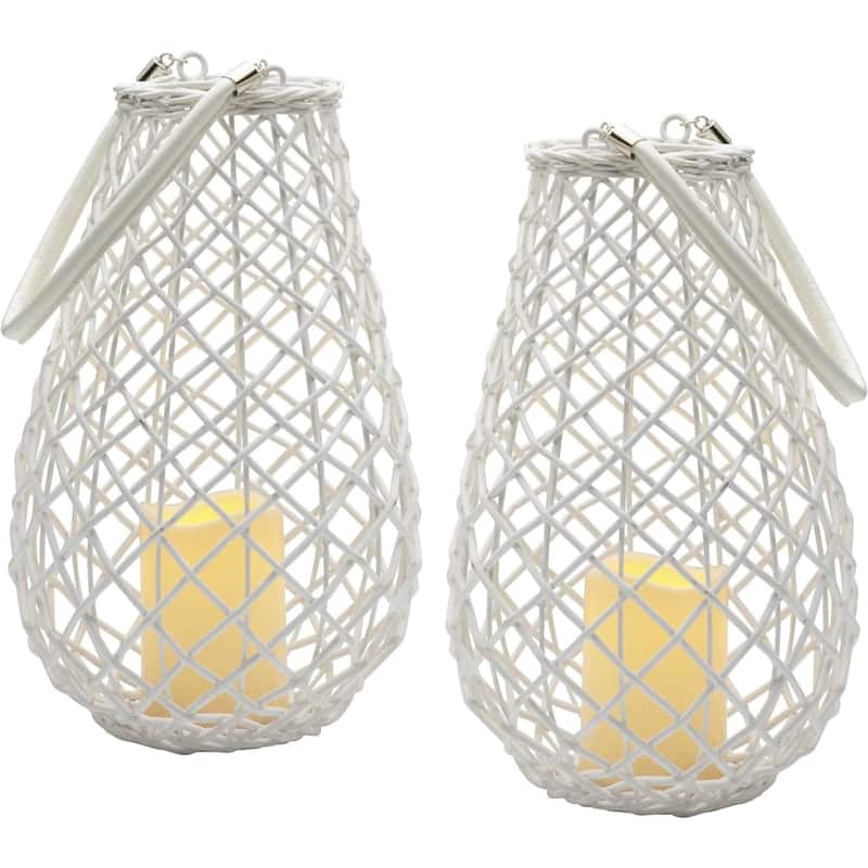 Elements Wicker Pear Shaped Lanterns with LED Candle - 13-1/2 in H and 6-3/4 in D (Set of 2) - 13-1/2 in H and 6-3/4 in D (Set of 2)