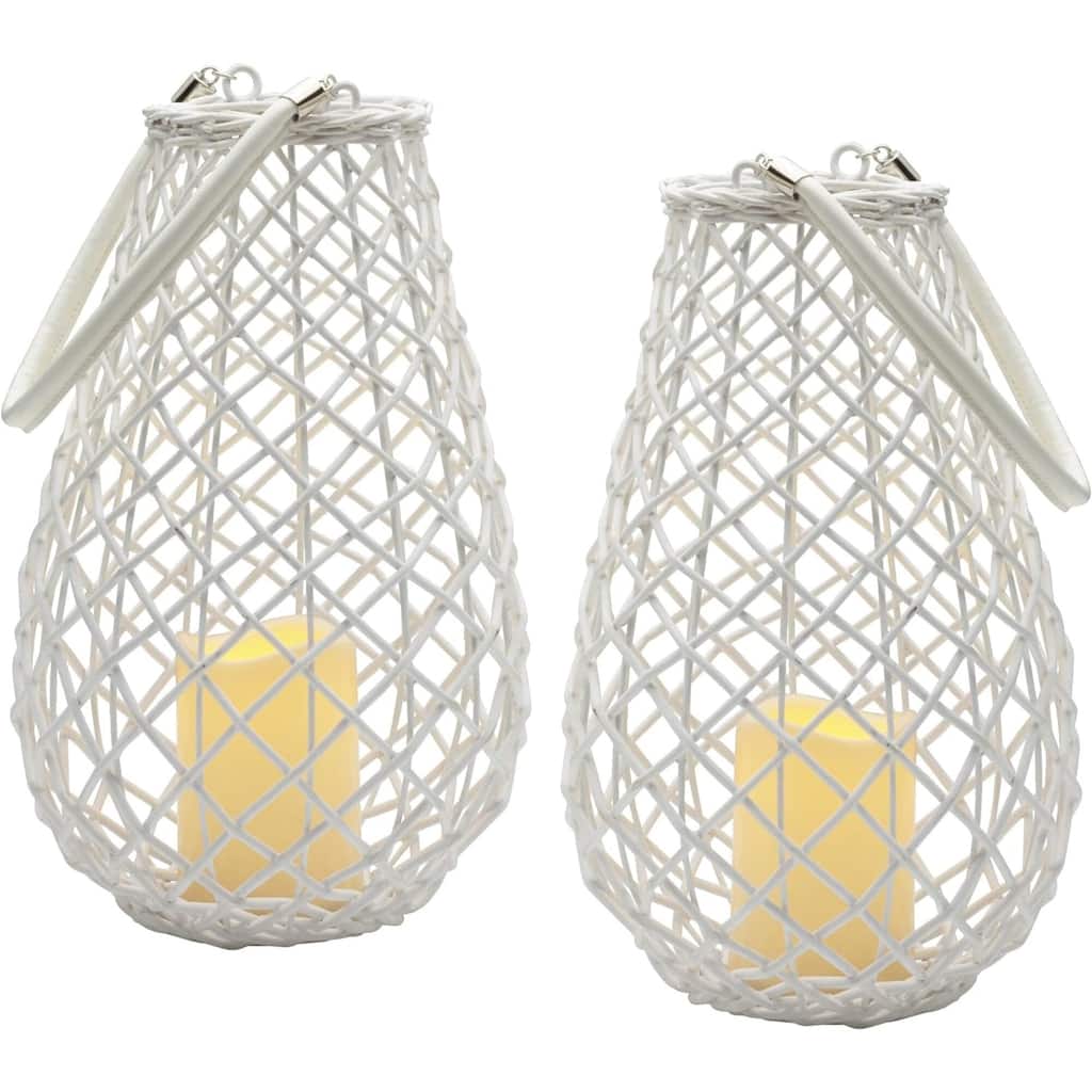 Elements Wicker Pear Shaped Lanterns with LED Candle - 13-1/2 in H and 6-3/4 in D (Set of 2)