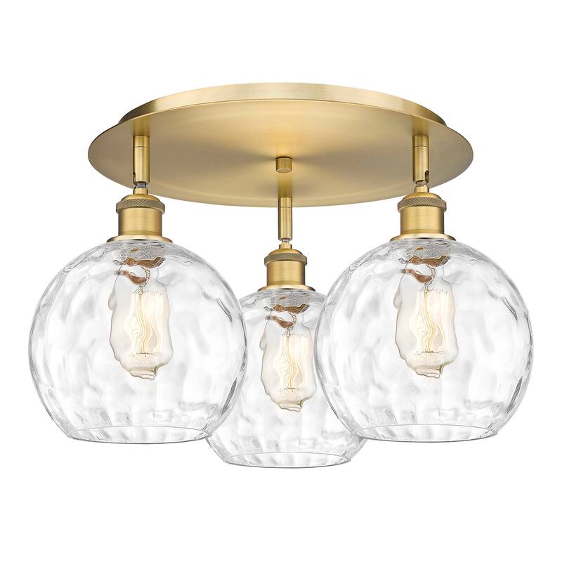 Innovations Lighting 516-3C-11-20 Athens Water Glass Flush Athens - Brushed Brass / Clear Water Glass