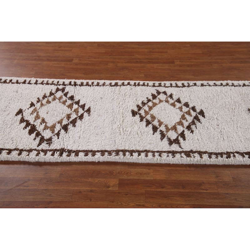 Geometric Anatolian Turkish Runner Rug Handmade Hallway Wool Carpet - 3'4"x 11'3"