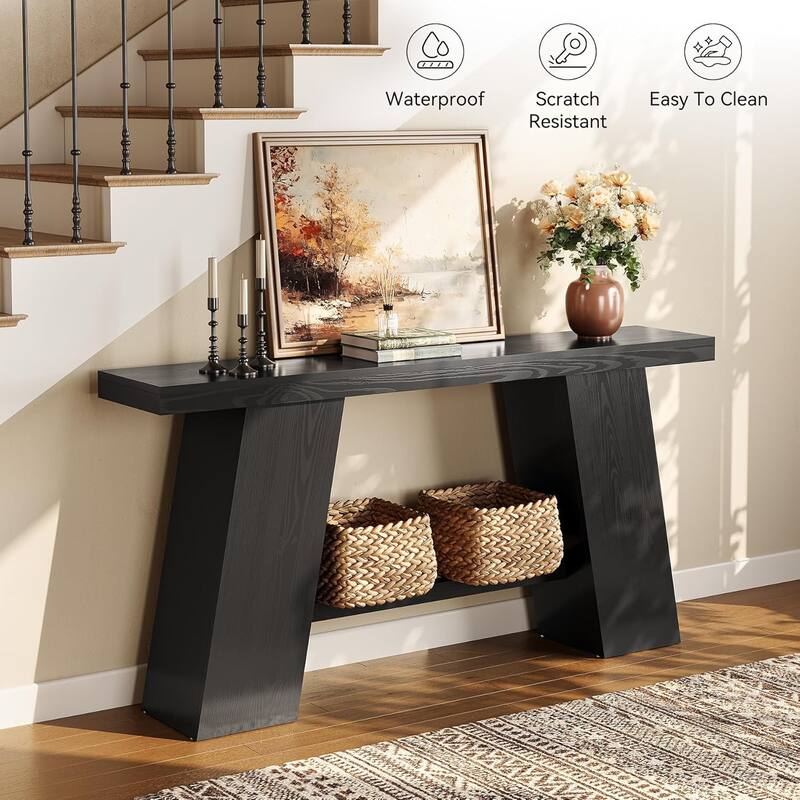 70.8-Inch Black MDF Entryway Table, Modern Sofa Table Behind Couch with Sturdy Legs