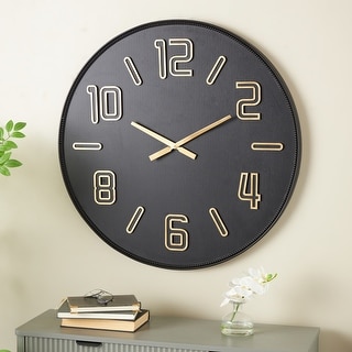 Black Wood Large Decorative Wall Clock with Gold Hands and Numbers - 1 ...