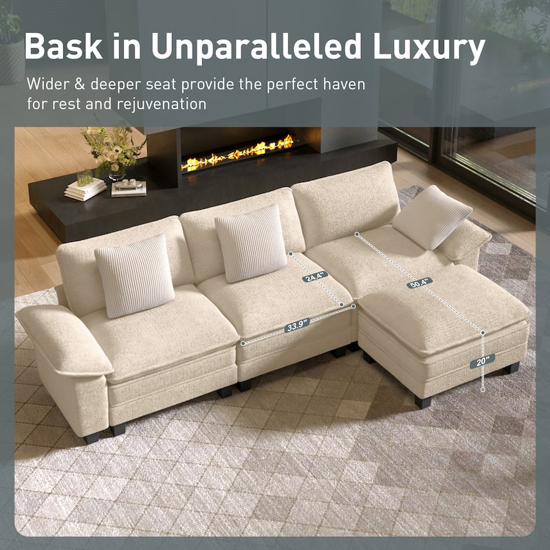 MAISON ARTS Cloud Modular Deep Seat Sofa, Chenille or Corduroy Sectional Couch with Removable Arms, 1–4 Seater