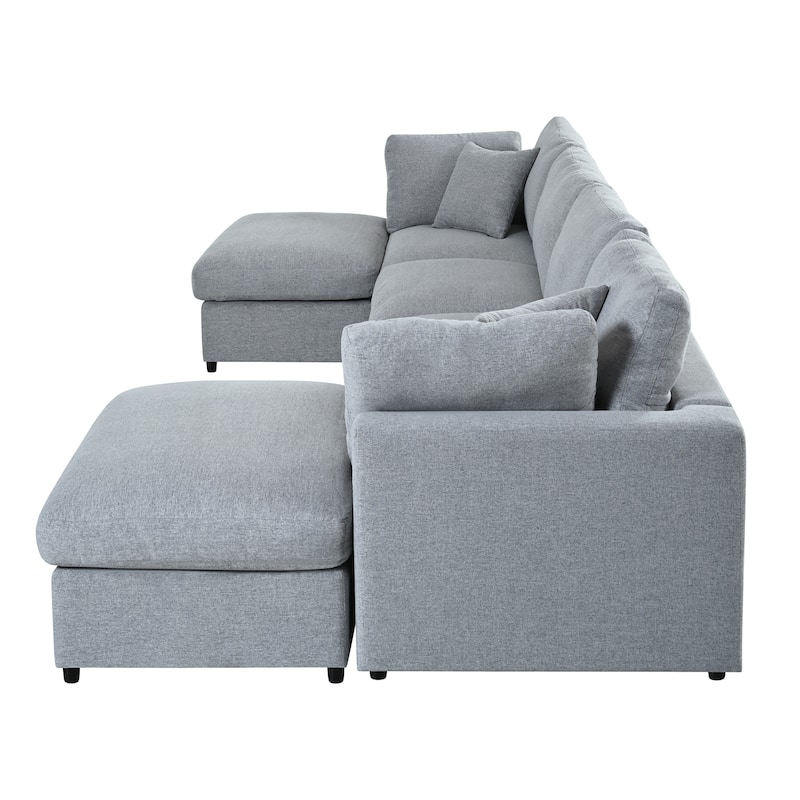 U-Shaped Modular Design Chenille Fabric Sectional Sofa with 2 Movable Ottomans