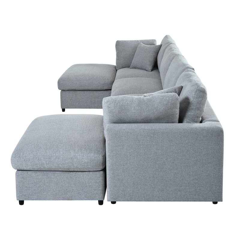 U-Shaped Modular Sectional Sofa with 2 Movable Ottomans, Oversized Chenille Upholstered Sofa, 6 Seater Sofa with Pillows