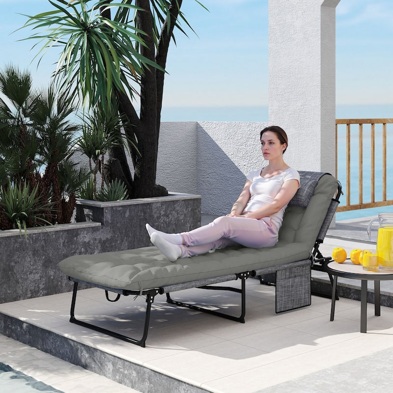 Outdoor Foldable Sun Lounger Chair with Adjustable Backrest and Cushioned Seat for Pool Side - 26.75" W x 74.5" D x 11.75" H
