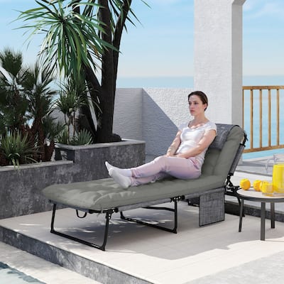 Outdoor Foldable Sun Lounger Chair with Adjustable Backrest and Cushioned Seat for Pool Side - 26.75" W x 74.5" D x 11.75" H