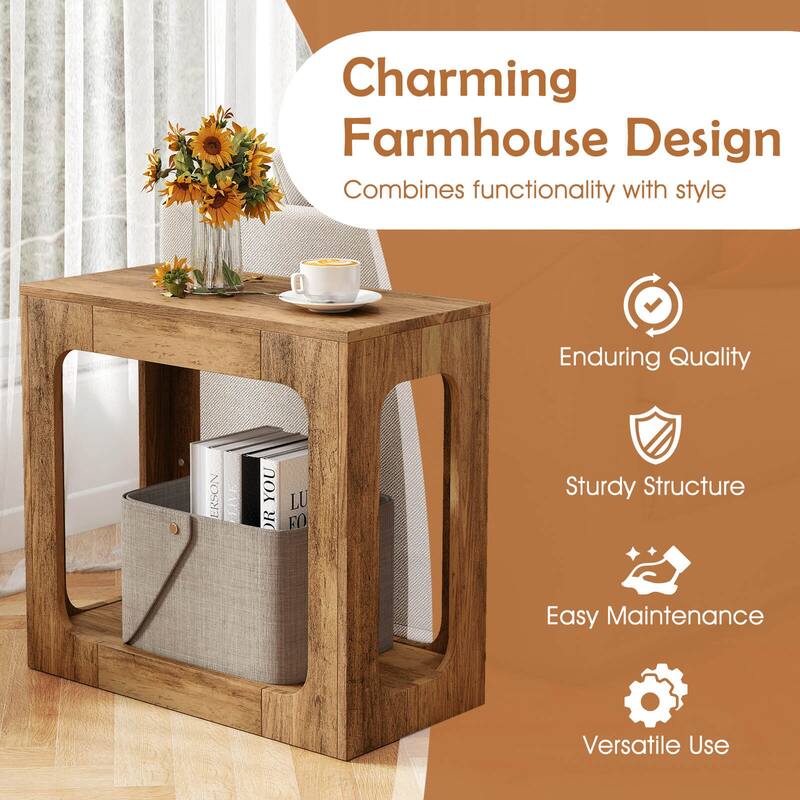 Costway 1/2 PCS 2-Tier End Table with Storage Shelf Hollow-out Design