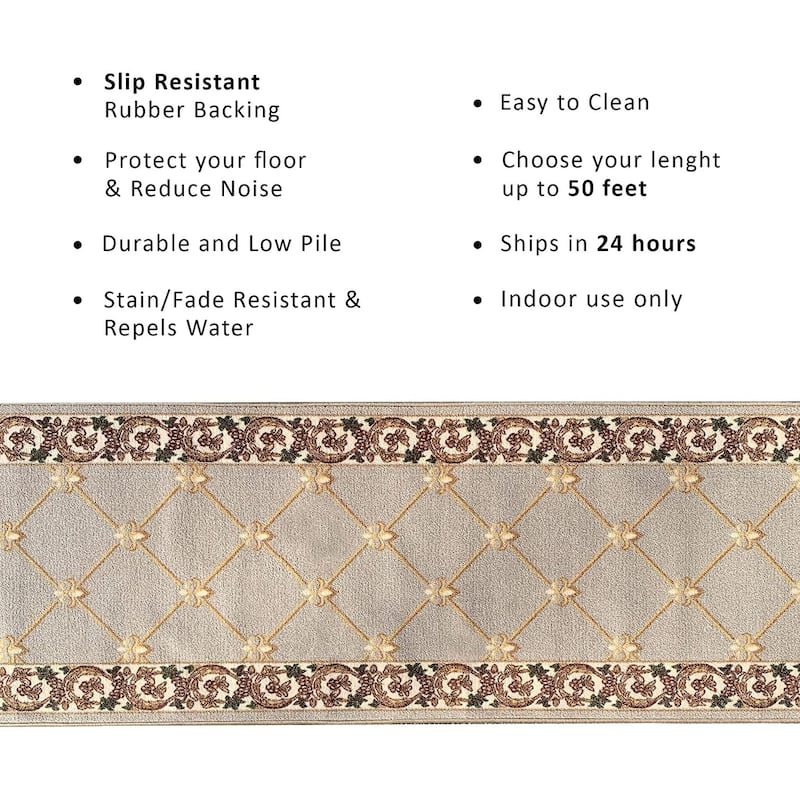 Custom Size Fleur De Lis 31 Inch Wide Non-Slip Stair Runner Rug