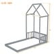 preview thumbnail 8 of 6, Twin House-shaped Roof Headboard Floor Bed,Grey (without slats)