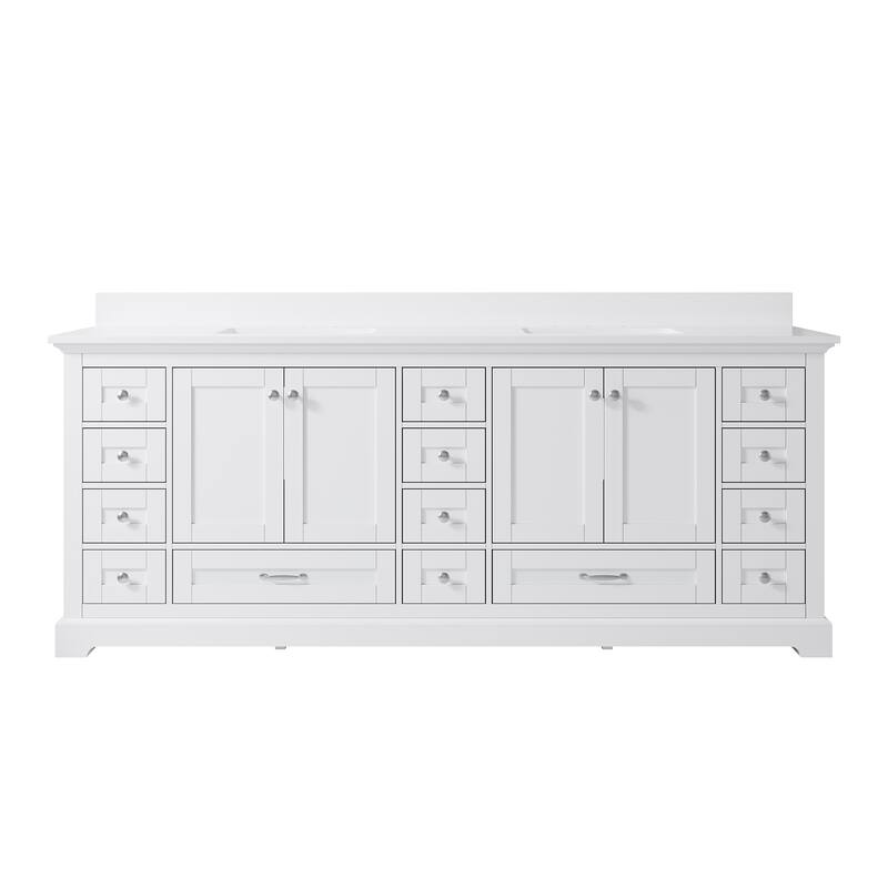 84''W Solid Wood Frame Bathroom Vanity With Pure White Culutered Marble Countertop And Double Sink