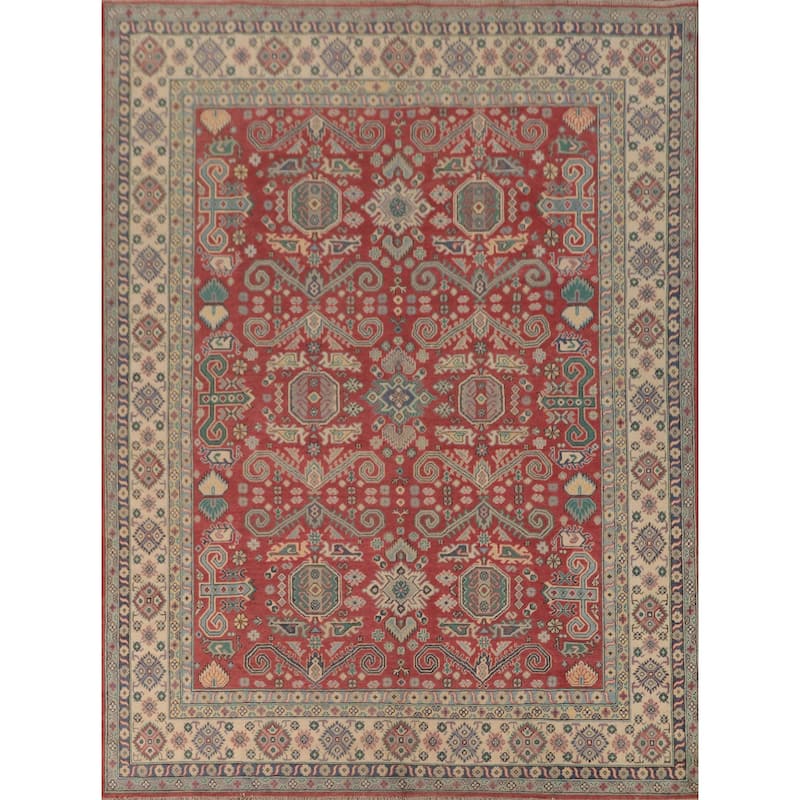 Traditional Red Kazak Area Rug Hand-Knotted Wool Carpet - 8'1" x 9'11"