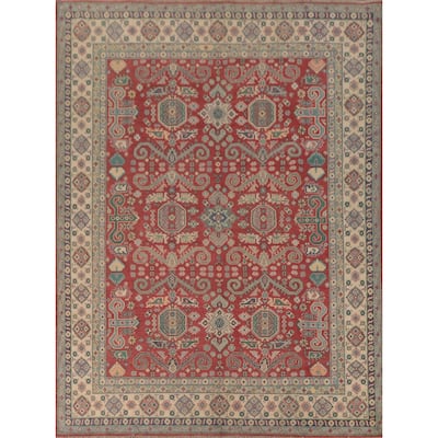Traditional Red Kazak Area Rug Hand-Knotted Wool Carpet - 8'1" x 9'11"
