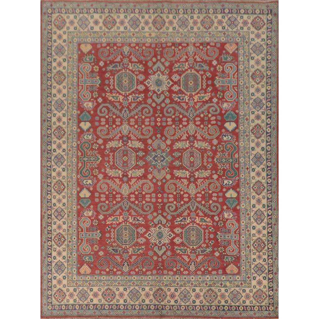 Traditional Red Kazak Area Rug Hand-Knotted Wool Carpet - 8'1" x 9'11"