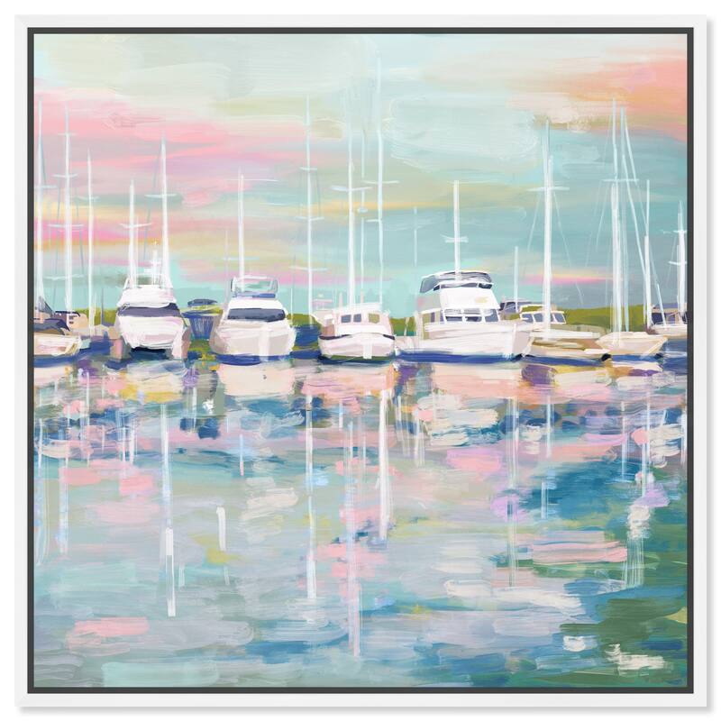 Art Remedy Coastal Dock Framed Sailing 1 Piece Canvas Wall Art - 25 x 25 - White