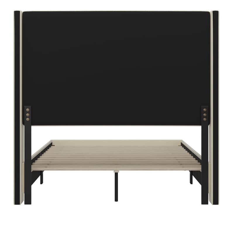 Modern Upholstered Platform Bed with Channel Stitched Headboard