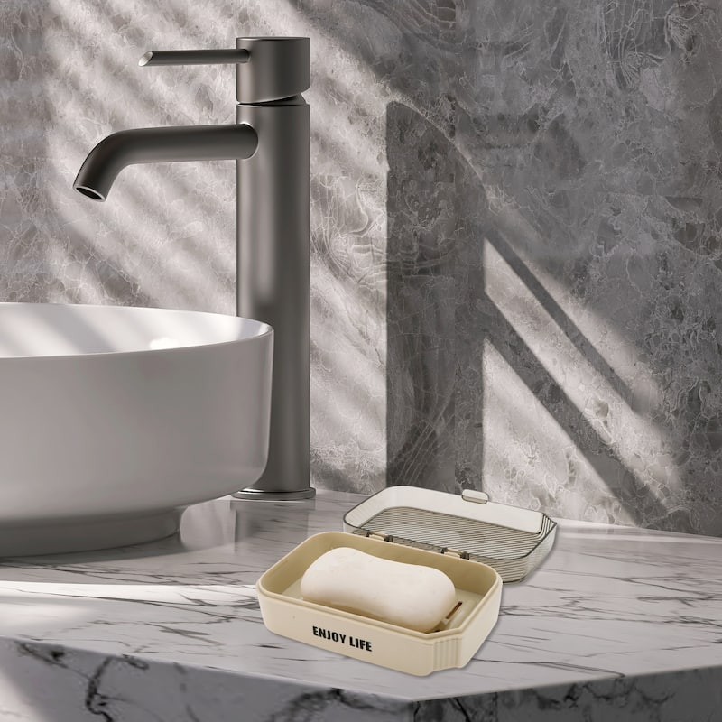 Waterproof with Cover Soap Holder for Bathroom 5.51"x4.13"x1.81" 1 Pc - Clear Gray