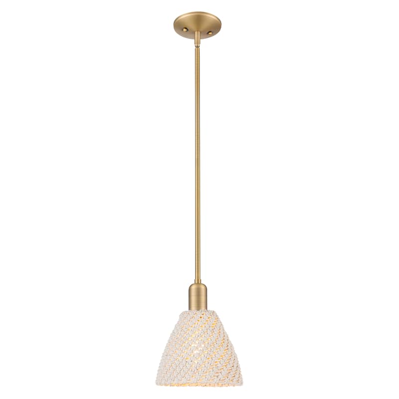 Innovations Lighting Downtown Urban - Natural Ballston Dome - 1 Light 8" Stem Hung Mini Pendant - Natural Shade/Brushed Brass