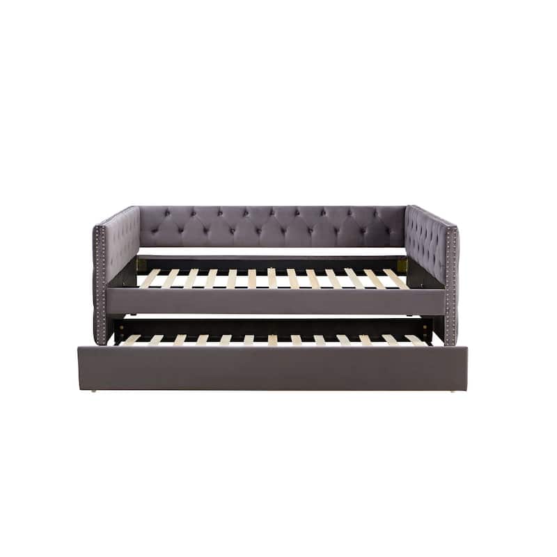 Velvet Upholstered Wooden Daybed with Trundle