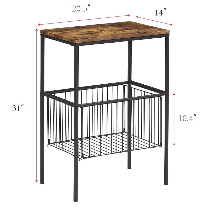 Javlergo Modern Side End Table with Storage Mesh Basket, Set of 2