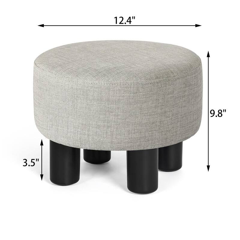 Adeco Round Ottoman Linen Footstool