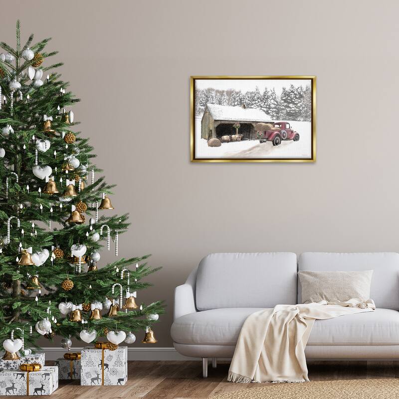 Stupell Snowy Winter Farm Sheep Framed Floater Canvas Wall Art Design By Robin-Lee Viera