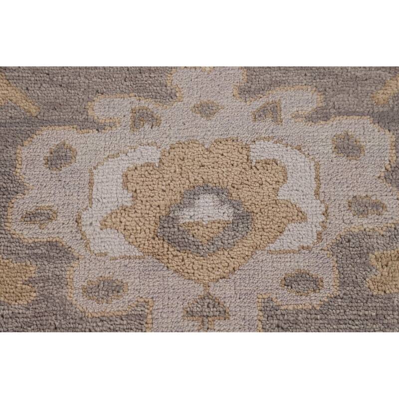 Gray Oushak Indian Area Rug Hand-Knotted Floral Wool Carpet - 9'3"x 11'7"