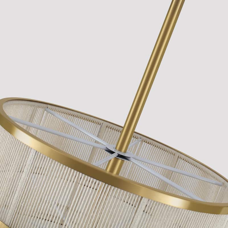 12-Light Boho 5-Tier Hand Woven Rattan Drum Chandelier-30.12 "W x 27.56"H - Brushed Gold