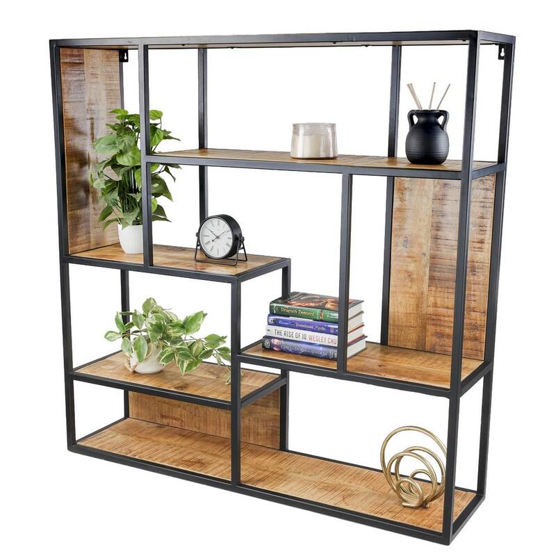 48" Wide 5-Tier Industrial Wall Bookshelf Solid Mango Wood