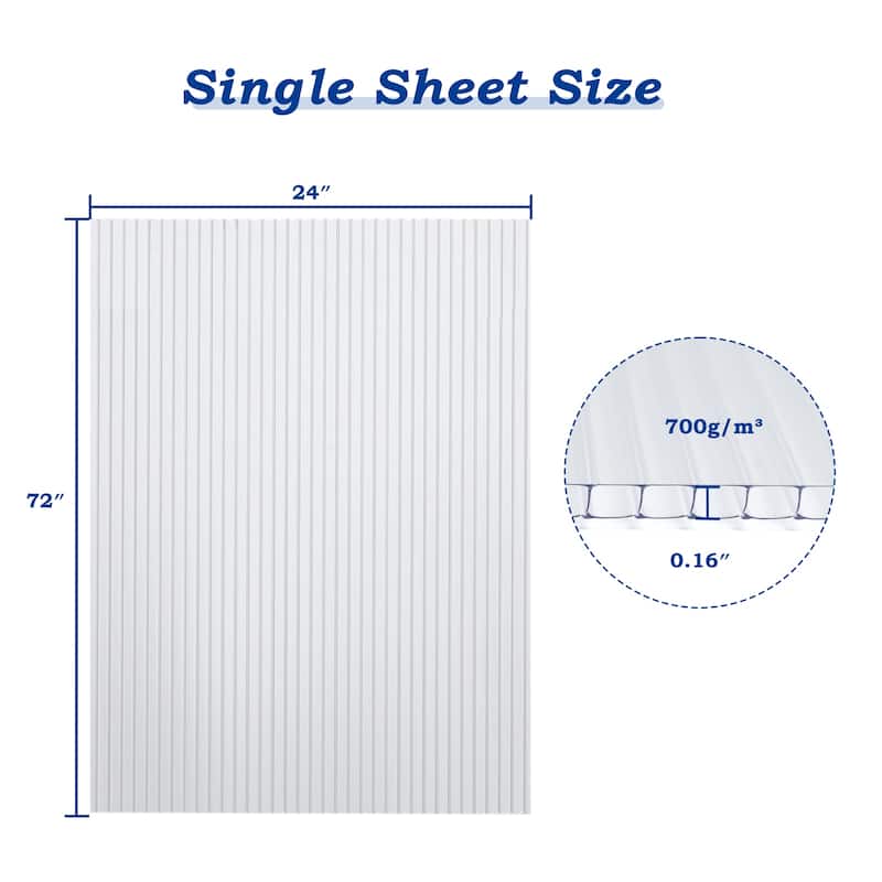 Aoodor 6-Pack Polycarbonate Panels, UV-Protected Waterproof Clear Sheets, Twin-Wall Design for Greenhouses and Gazebos