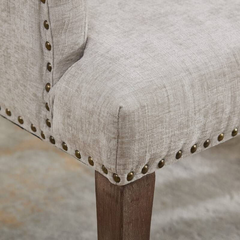 GDF Studio- Chenille Upholstered Dining Chair with Tufted Back & Curved Wood Legs, Single Pack