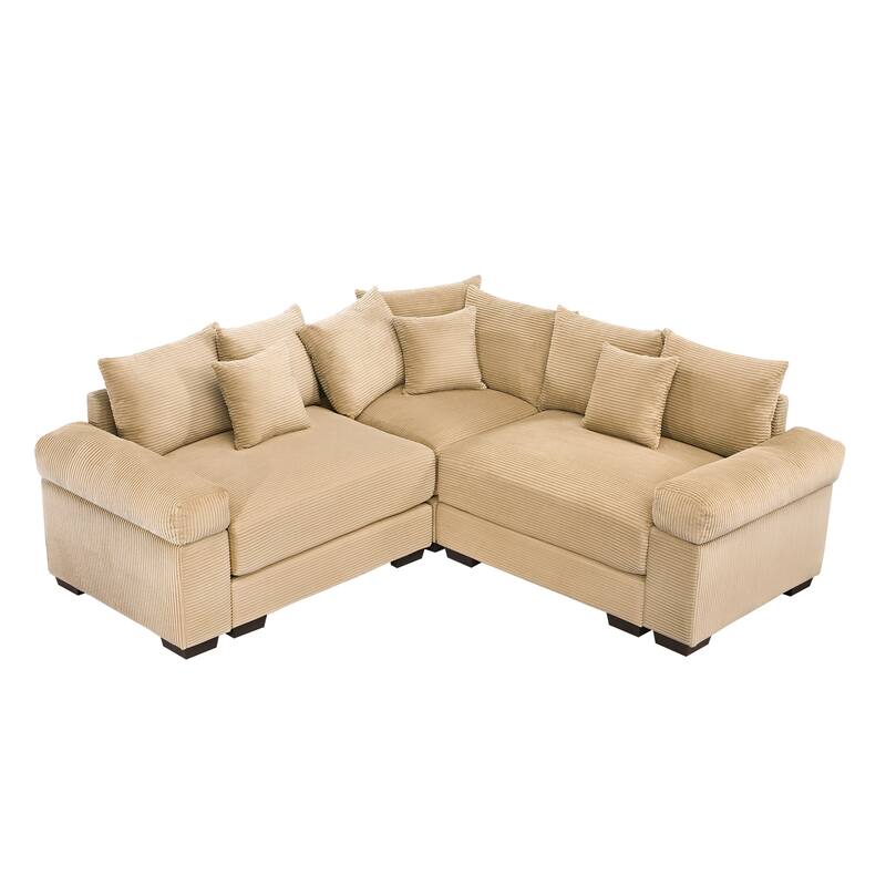 GDFStudio - Corduroy L-Shaped 3-Seater 79.1" Cloud Modular Sectional Couch