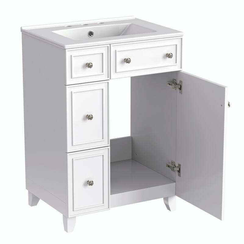 24-Inch Bathroom Vanity Cabinet with Ceramic Sink - 2 Drawers and 1 Door