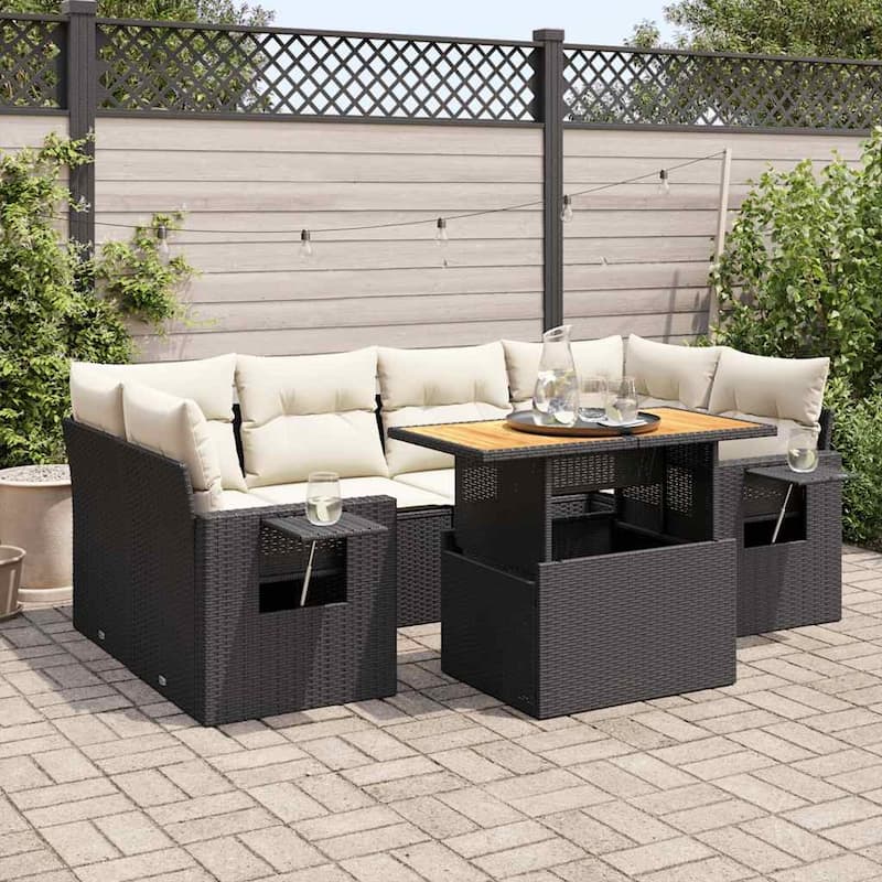 vidaXL Patio Sofa Set with Cushions Table and Sofas Outdoor 7 Piece Poly Rattan