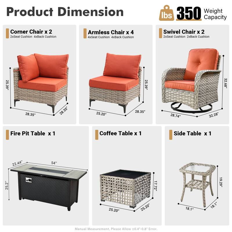 XIZZI 11-piece Outdoor Patio Wicker Furniture Sectional Set with Fire Table