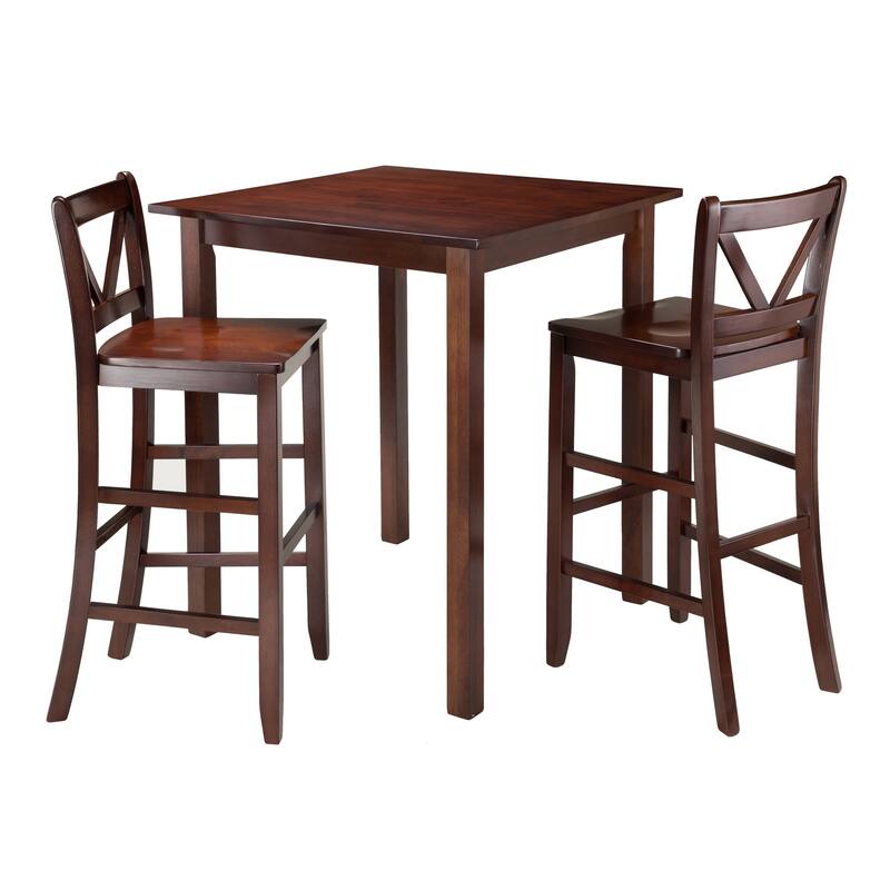 3-Pc High Table with V-Back Bar Stools, Walnut - Walnut