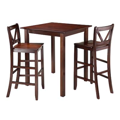 3-Pc High Table with V-Back Bar Stools, Walnut