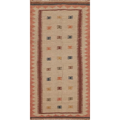 Reversible Kilim Persian Foyer Rug Hand-Woven Wool Carpet - 2'9"x 6'3"