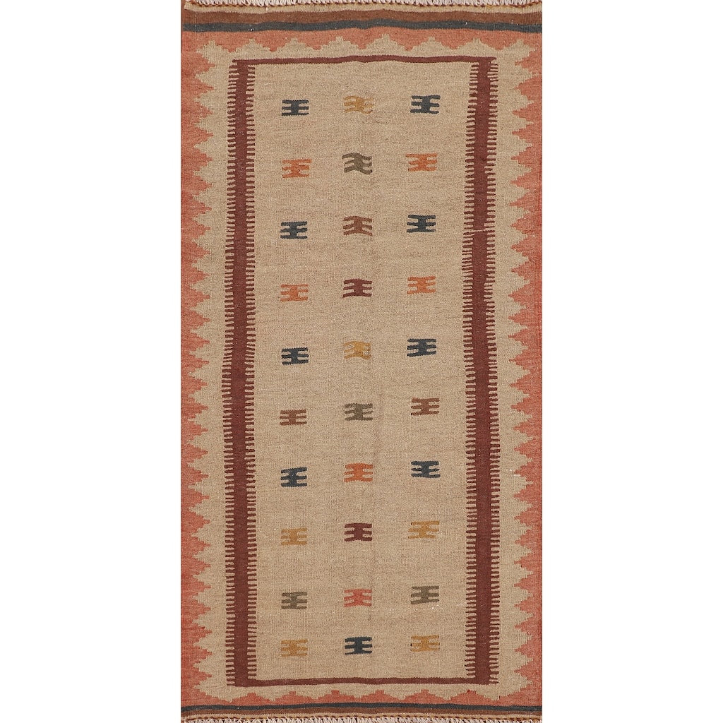 Reversible Kilim Persian Foyer Rug Hand-Woven Wool Carpet - 2'9"x 6'3"