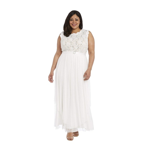 R & M Richards Sequined Lace Chiffon Gown. Opens flyout.